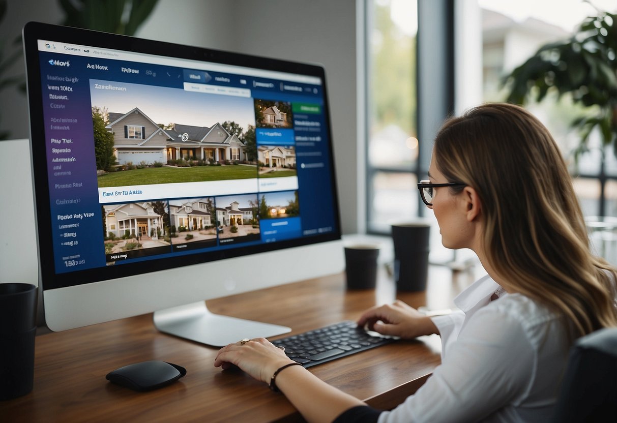 A real estate agent uses Zillow's Zestimate AI tool to analyze property values