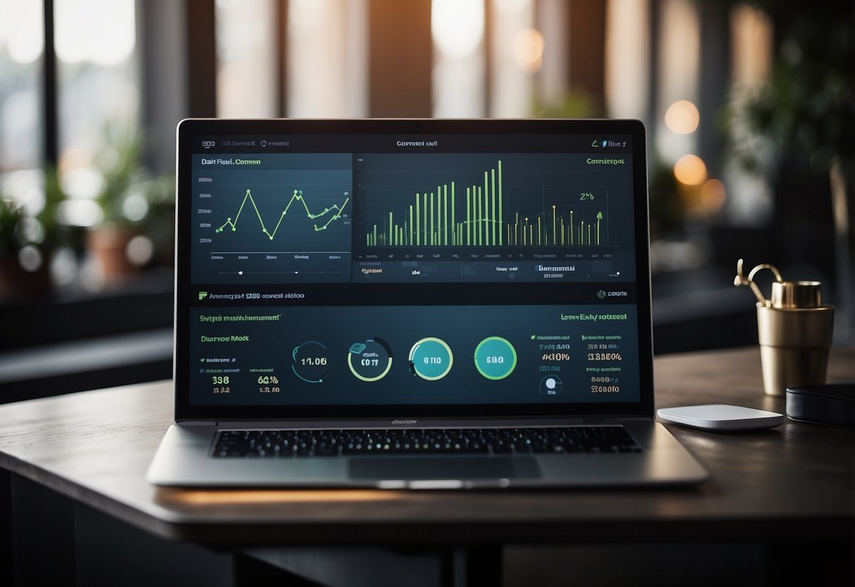 A computer screen displaying a dashboard with various automated loyalty program management tools for ecommerce. Graphs and charts show customer engagement and rewards tracking