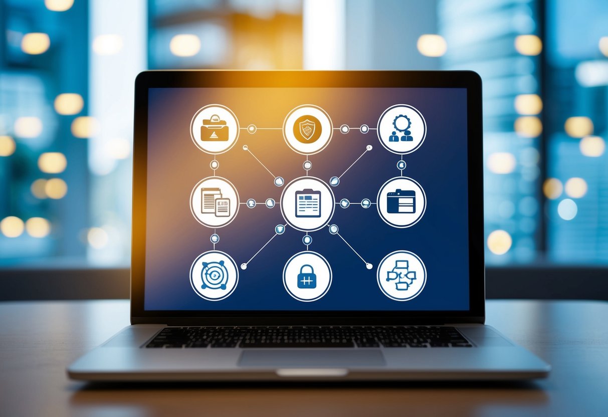 A computer screen displaying a series of interconnected icons representing various automated tasks in an ecommerce workflow